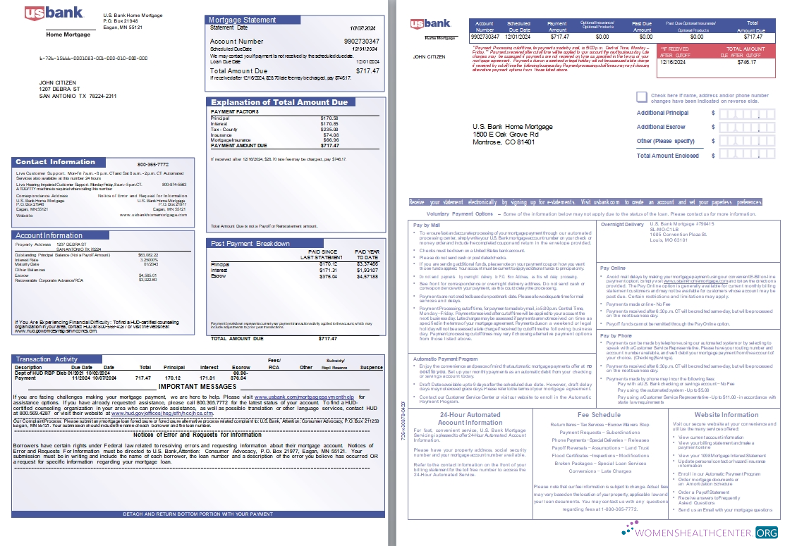 Download USA Missouri U.S. Bank Home mortgage statement, 3 pages scr Photoshop template
